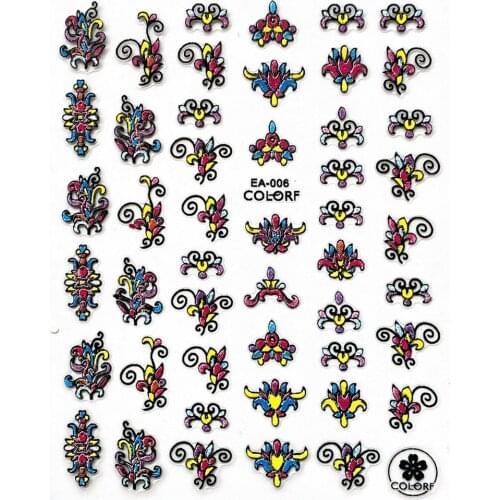 EA-006-011-031 Colored flowers Snowflake 5D Back glue Nail decal Nail sticker Nail decoration Nail art Nail tool Nail ornament