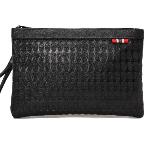 New Male Handbag Rivets & Skull Decoration Envelope Bag Luxury Leather Business Clutch for Men desinger brand styleFree Shipping