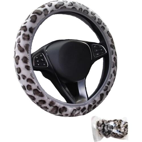 Autumn Winter Car Steering Wheel Cover Leopard Style Suitable for Most Steering Wheel Warm Soft 37-38 CM 14.5 "-15" Hand Bar