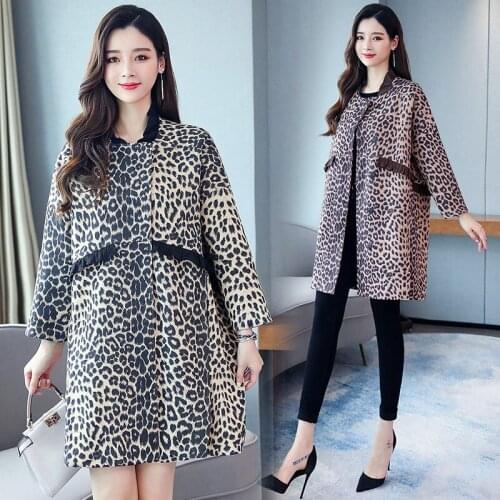 Leopard Coat Female Autumn and Winter Women Korean Loose Large Size Cloak Jacket Long Suede Windbreaker Ruffle Outerwear f1754