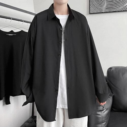 Long Sleeve Shirt Male Spring Summer Feeling Drape Ice Silk Sunscreen Coat Loose Plus Size Shirts Black White Tops Male Clothes
