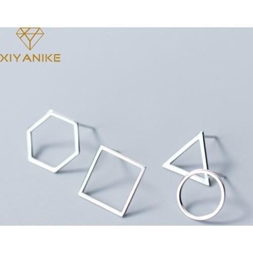 XIYANIKE 925 Sterling Silver Stud Earrings for Women New Fashion Simpl Hollow Geometric Triangle Party Jewelry Prevent Allergy