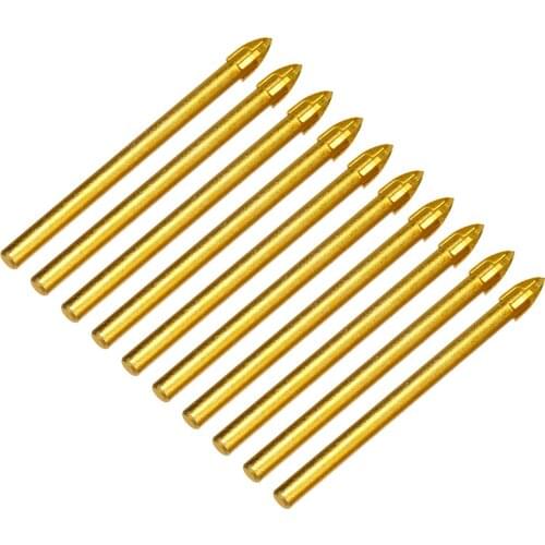 10Pcs Tungsten Carbide Cross Spear Head Drill 6mm Titanium Ceramic Tile Glass Marble Drill Bit Hex Shank 4.5mm