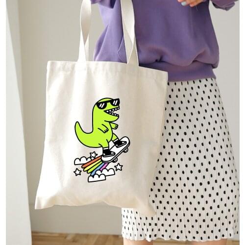 Funny Tote Bag Animals Print Cartoon Canvas Bag Eco Shopping Bag Daily Use Foldable Handbag Large Canvas Tote Women Shoulder Bag