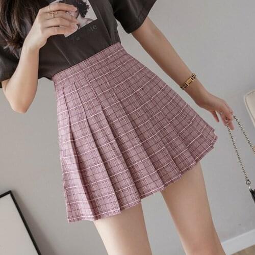 Plaid pleated skirt women korean style harajuku mini skirts pleated plaid harajuku skirt vintage kawaii pink skirts cute summer