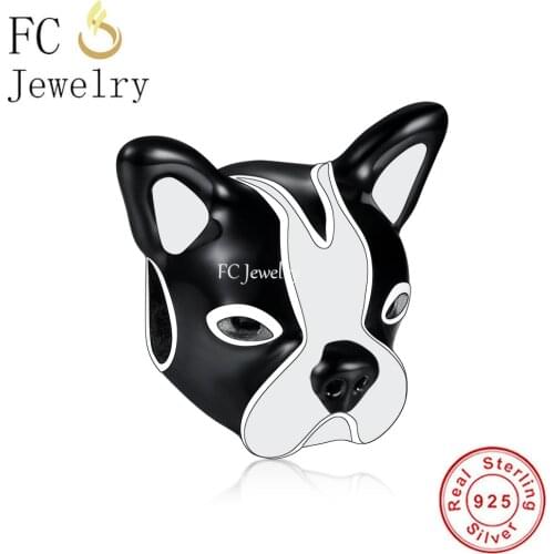 FC Jewelry Fit Original Charm Bracelet 925 Sterling Silver Black And White French Bulldog Beads For Making Women Berloque 2021