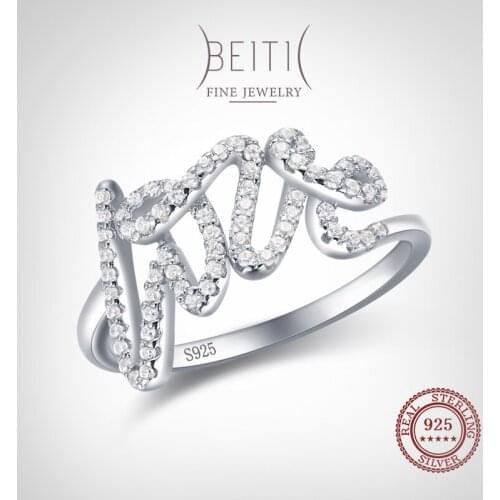 Beitil Fashion 925 Sterling Silver Sweet LOVE Sparkling Clear Zircon Finger Ring For Women Romantic Wedding Jewelry