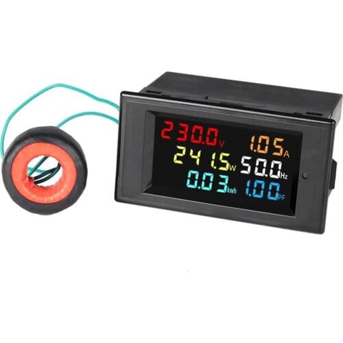 LCD Digital Panel Wattmeter Energy Power Meter Voltage Voltmeter Current Ammeter Frequency Indicator AC 220V 380V 100A