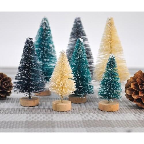 12PCS Mini Christmas Tree Sisal Silk Cedar Decoration Small Christmas Tree Blue Green Small Fake Pine Tree Home Decoration