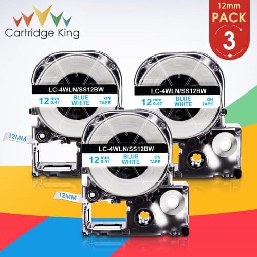 3PK 12mm Compatible Epson Blue on White SS12BW LC-4WLN Self-adhesive Label Tape for Kingjim Epson Label Maker LW300 LW400 LW-600