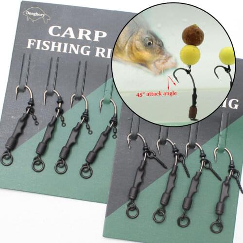 4 Pcs Carp Fishing Accessories Ronnie Rig Barbed Carp Fishing Hook Ready Tied Carp Rig Hook Links Carp Fishing Tackle Equipment