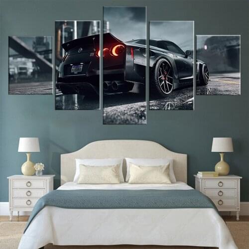 5pcs Black Sports Car Picture Artwork Canvas Painting HD Luxury Car Racing Game Poster Wall Picture for Home Decor