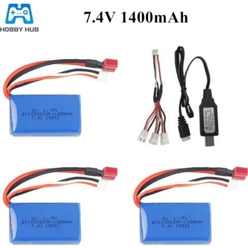 7.4V 1400mAh Battery + 7.4v Charger for A949 A959-B A969-B A979-B K929-B Remote Control Car 2s LiPo Battery for Wltoys car Parts