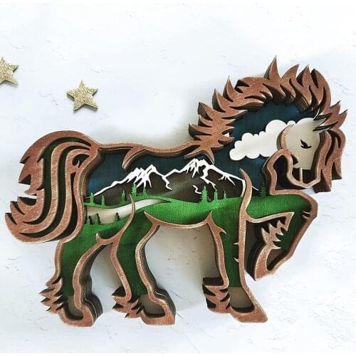 Wooden Horse Ornament Woodcarving Animal Decorations Home Decoration Crafts Small Ornaments And Miniature Models