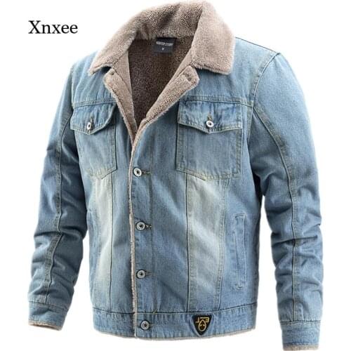 Winter Warm Denim Jacket Plus Velvet Thick Men Casual Lapel Cotton Jeans Jacket Men Overcoat Fur Collar Warm Mens Coats Clothing