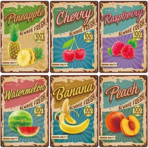 Fruit Metal Sign Vintage Tin Sign Plaque Metal Vintage Wall Decor for fruit shop Retro Metal Posters Iron Painting