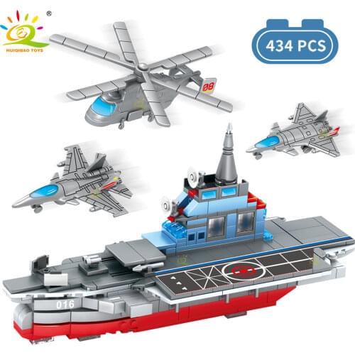 HUIQIBAO 434PCS WW2 Battle Cruiser Military Warship Weapon Building Blocks Kiev Aircraft Boat Soldier Figures Bricks Toys Child
