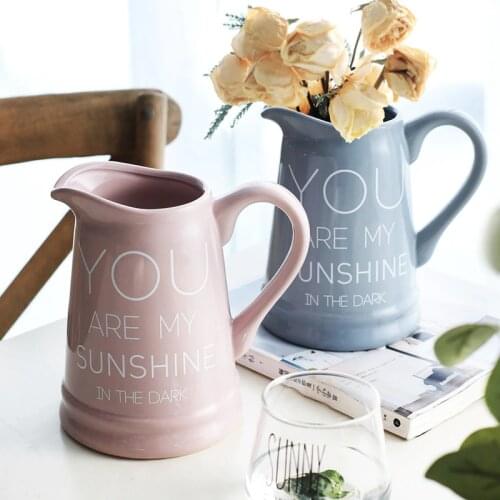 7 inch Ceramic Pitcher Vase Dried Floral Vase Centerpiece Desktop Flower Vase Home Decoration Green Plant Pot