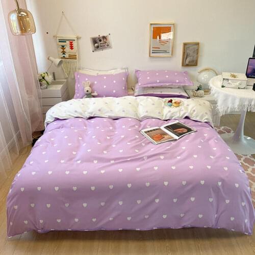 Quilt Cover Set Queen King Size Solid Color Bedding For Double Heart Pattern Duvet Cover With Purple Color Flat Sheet Pillowcase