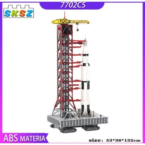 MOC Rocket Launch Tower Diy Building Blocks 7702pcs Launch Tower Mk I for Saturn-V with Crawler Model Kids Educational Toys Gift