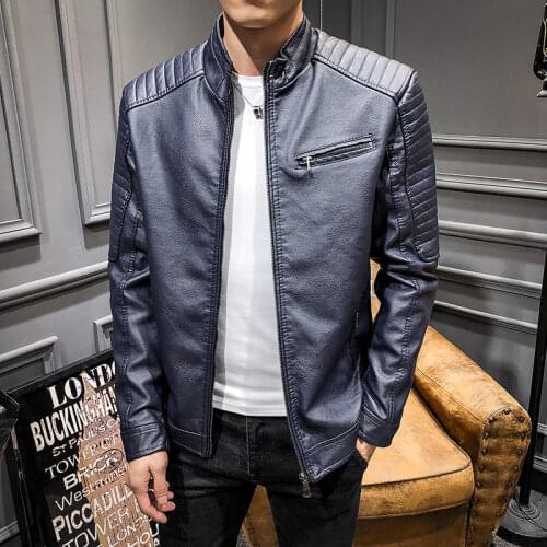 Men Spring New Vintage Casual Style Stand-up Collar Leather Jackets Coat Men Outwear Fashion Motor Bike Faux Leather Jacket Men