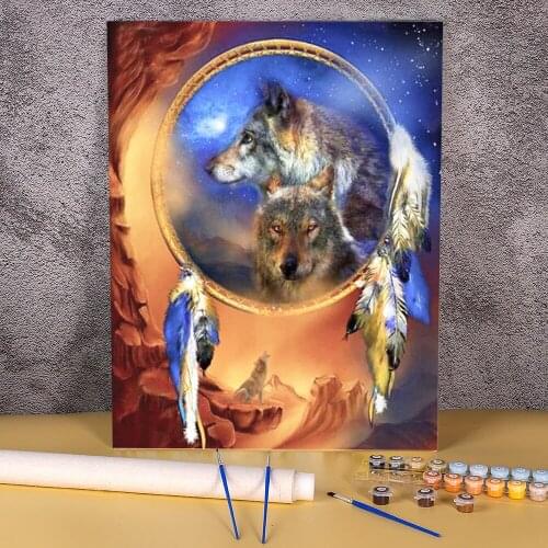 Dreamcatcher Wolf DIY Painting By Numbers Complete Kit Oil Paints 40*50 Canvas Pictures Wall Decoration Crafts Adults Drawing