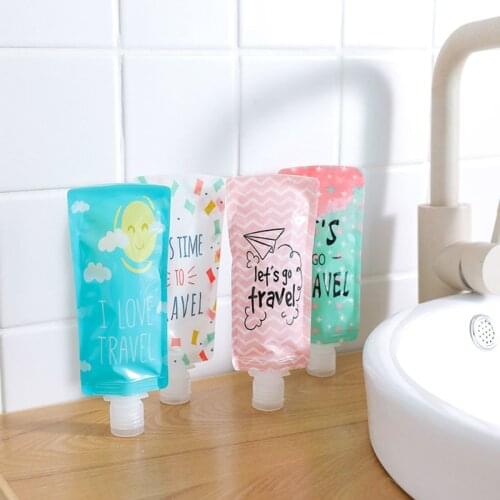 100ml Mini Travel Liquid Dispenser Bag Shampoo Storage Container Candy Color Letters Geometric Pattern Lotion Bottle Squeeze