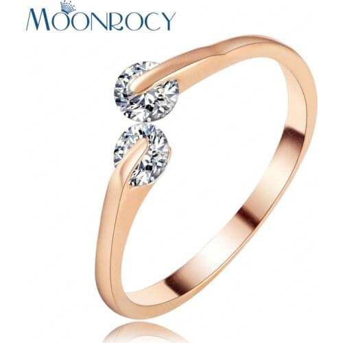 MOONROCY Free Shipping Fashion Jewelry Rose gold Color Cubic Zirconia Open Austrian Crystal Wedding Rings for Women Gift