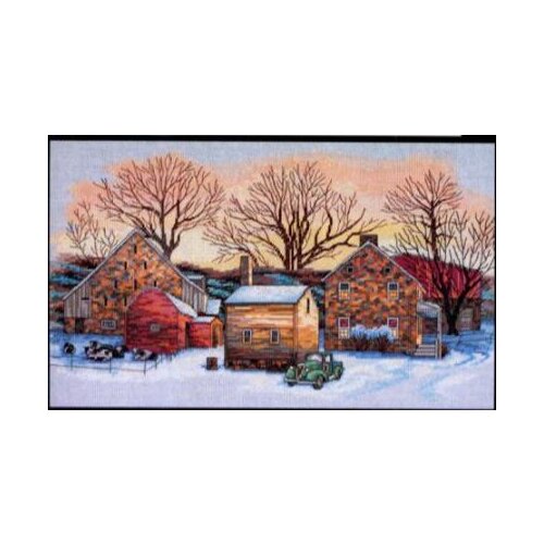 COTTON Top Quality Beautiful Lovely Counted Cross Stitch Kit Farm Hamlet Tome Home House at Dawn Green Car dim 35255