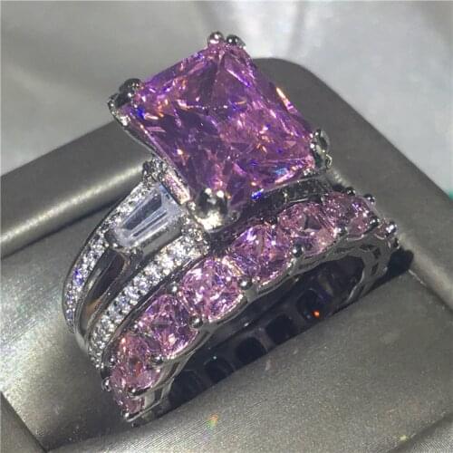 Luxury Eiffel Tower 6ct Lab Pink diamond ring sets 925 Sterling Silver Engagement Wedding Band Rings for women Men Party Jewelry