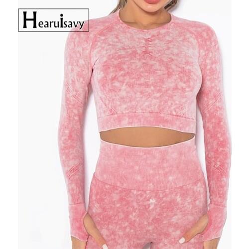 New Washed Seamless Running Shirt Long Sleeves Breathable Women Sport Top Thumb Hole Crop Top Elastic Tight Yoga Fitness Clothes