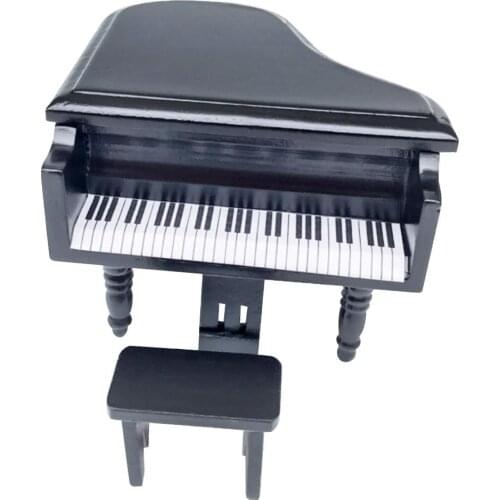 New 1/12 Birch Dollhouse Miniature Realistic Wooden Grand Piano Mould with Stool Doll Figurines Room Decor
