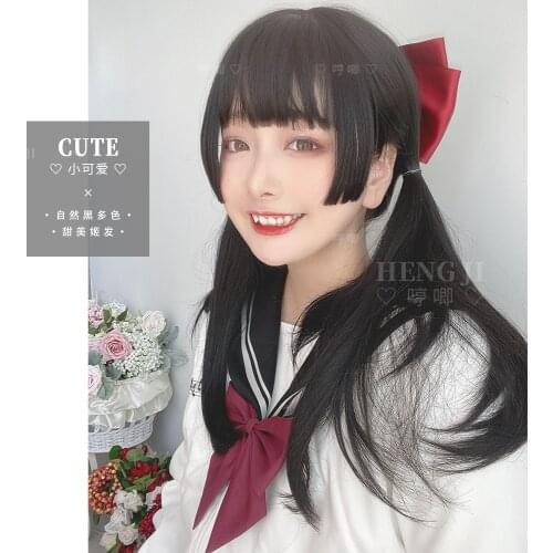 Heng Ji Wig Female Long Hair Lolita Natural Realistic Net Red Girl JK Face Cute Double Ponytail Lo Fake Hair Lolita wig