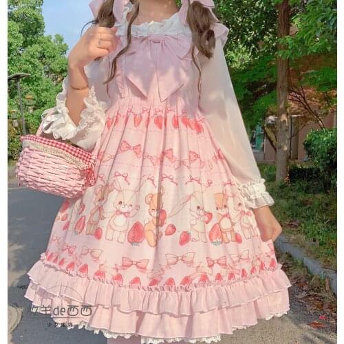 Palace sweet princess lolita dress vintage high waist printing victorian strap dress kawaii girl gothic lolita cos loli