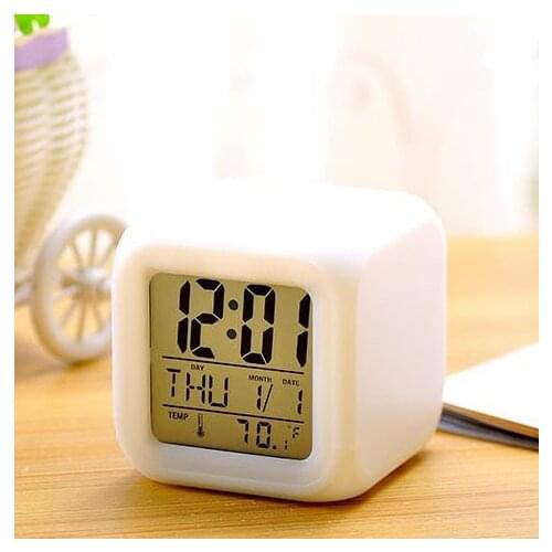 Genuine Product White Screen Colorful Square Clock Color Changing Lazy Alarm Clock Home Pat Small Night Lamp Mute Night Light El