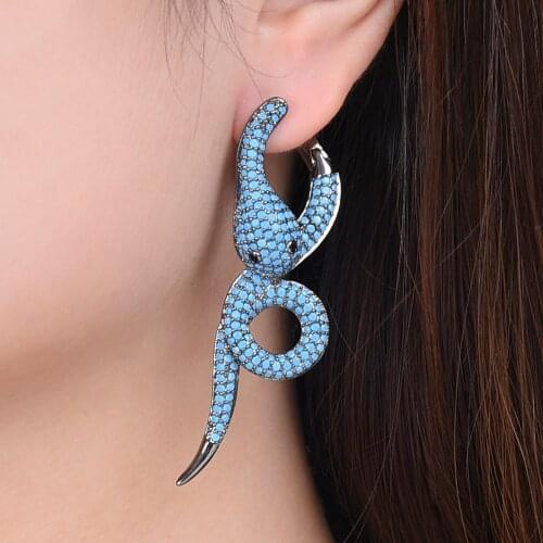 Brand Chic Luxury Design Full Micro Cubic Zirconia Paved Wrapped snake Pendant Earrings Statement Jewelry For Women Party