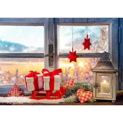 X-mas Photo Backdrops Christmas Window Gifts Candle Vinyl Photography Backgrounds for Studio Children Baby Photocall Photobooth