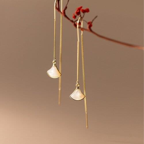 Real 925 Sterling Silver Dangle Earrings for Women Teen Girls Shell Long Chain Korean Drop Earings Aesthetic Party Trend Jewelry