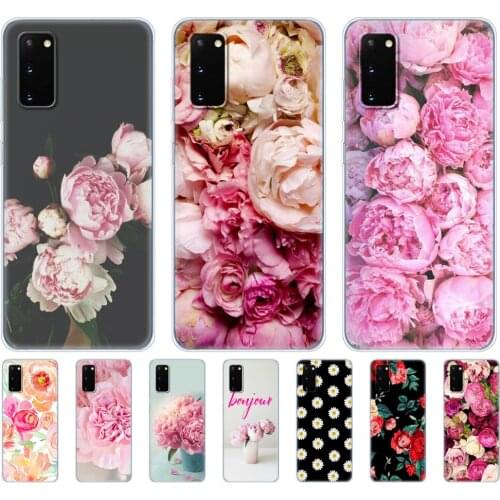 Silicon Case For samsung galaxy S20 PLUS Ultra S10 lite Phone Cover For samsung note 10 plus lite Case Flower Pink Peonies