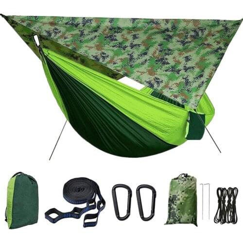 Camping Hammock with Tarp Lightweight Breathable Nylon Double Hammock and Waterproof Tent Cover for Travel Beach Garden Hiking