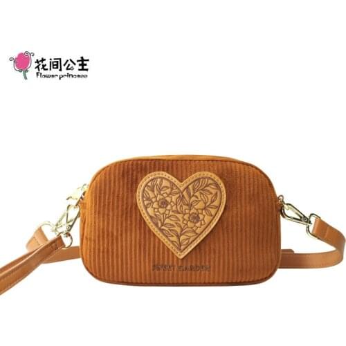Flower Princess Women Corduroy Crossbody Bag Embroidery Zipper Large Capacity Shoulder Bag School Travel Bags For Teenage Girls