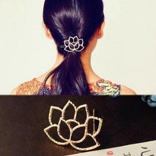 Women Hair Accessories Hollow Out Metal Hair Clip Pin Lotus Flower Shape Hairgrip Barrette Girls Headwear Hair Styling Tools