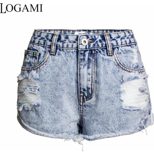 LOGAMI Ripped Jean Shorts Women Summer Casual 2019 Fashion Denim Shorts For Woman