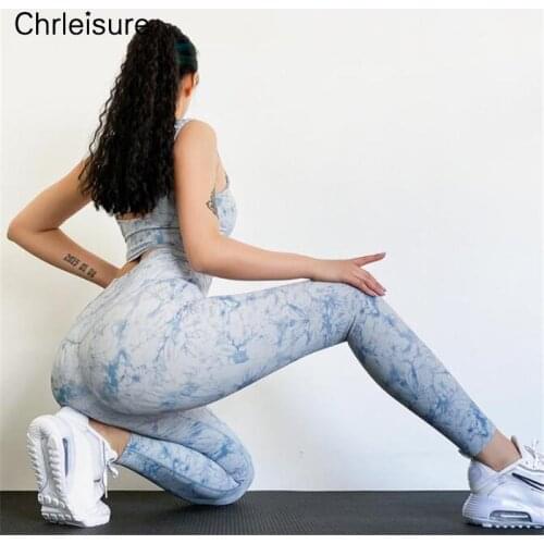 CHRLEISURE Sports Leggings Women Slim High Waist Sexy Tie Dye Print Pants Workout Gym Tights Hip Lifting Fitness Legging Women