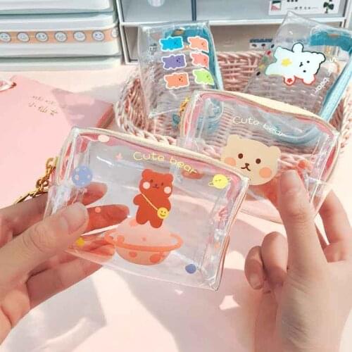 Creative Bears Transparent Girls Coin Purse Children PVC Zipper Change Purse Women Mini Lipstick Wallet Flamingos Key Card Bag