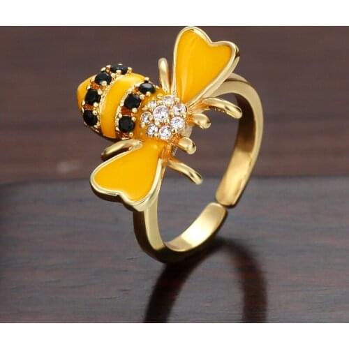 Gold rings Insect bees for women copper zircon open adjustable Wedding rings initial Jewery Punk Hip Hop Rock womens rings