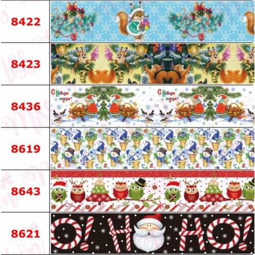 16mm-75mm Christmas Series Cartoon Owl Bear Flower Ballet Printed Grosgrain/Foe Ribbon DIY Hair Bands Party Decor 50yards/roll