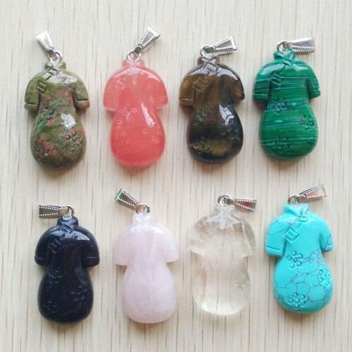 2017 Fashion Assorted natural stone Carved cheongsam shape pendants charms for jewelry making 8pcs/lot Wholesale Free shipping