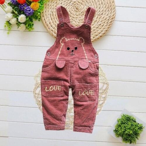 2021 Pink Letter Korean Children Overalls Boys Girls Denim Pants New Spring Autumn All-match Jeans Toddler Kids Loose Overalls