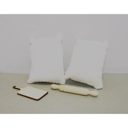 4 Pcs 1:12 Dollhouse Miniature Kitchen Food Accessories Flour Salt Bags Rolling Pin Simulation Cutting Board